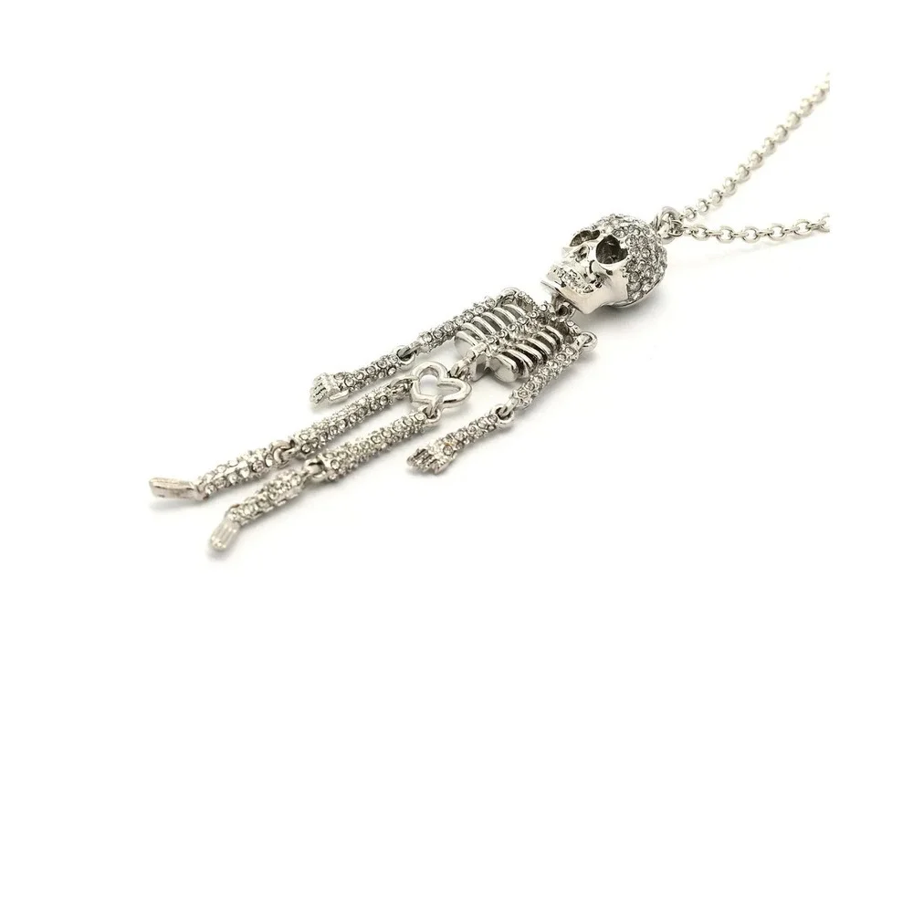 Betsey Johnson Halloween Crystal Skeleton Long Pendant Necklace - 23 Inches Long